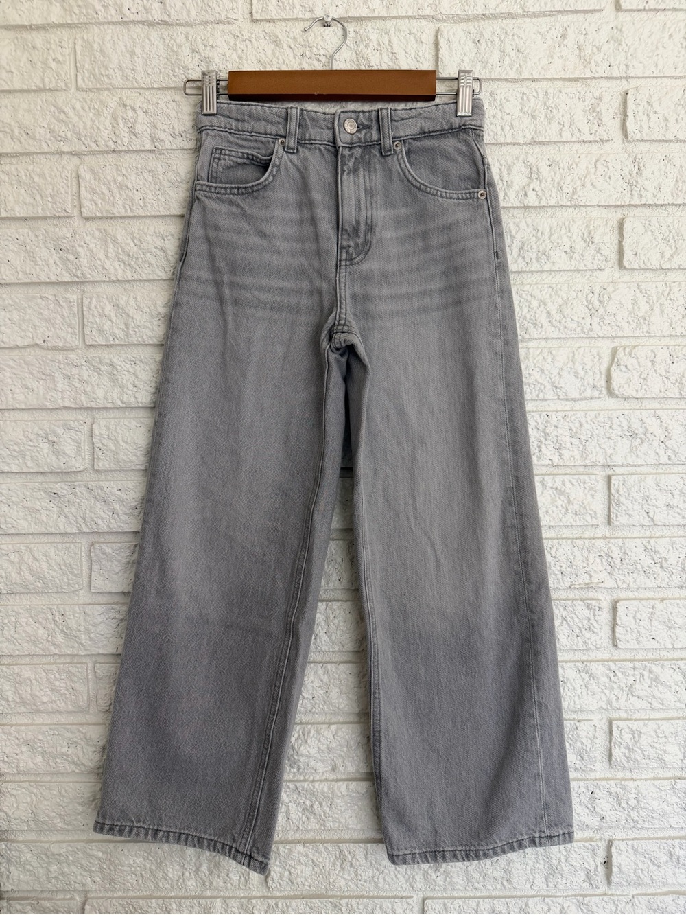 Zara Girls’ Wide-Leg High-Rise Jeans - Gray